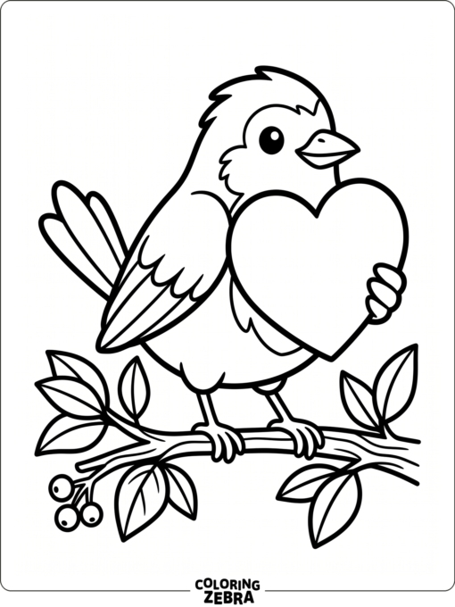 A robin holding a heart shape near its chest