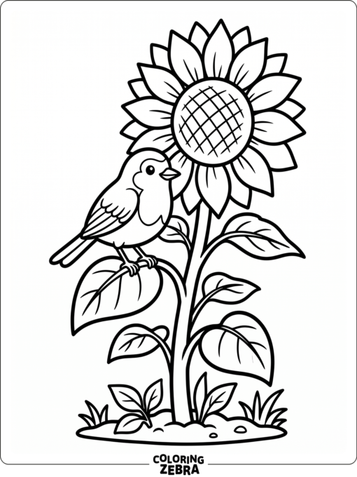 A robin sitting on a sunflower stem