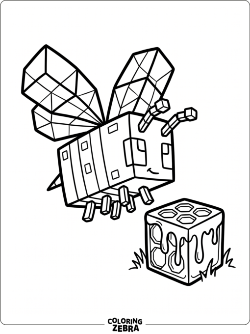 A blocky bee by a honey block