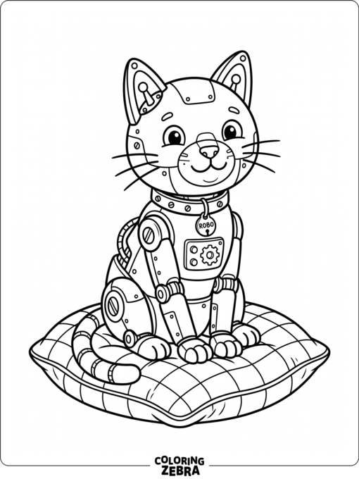 Robot cat on a cushion