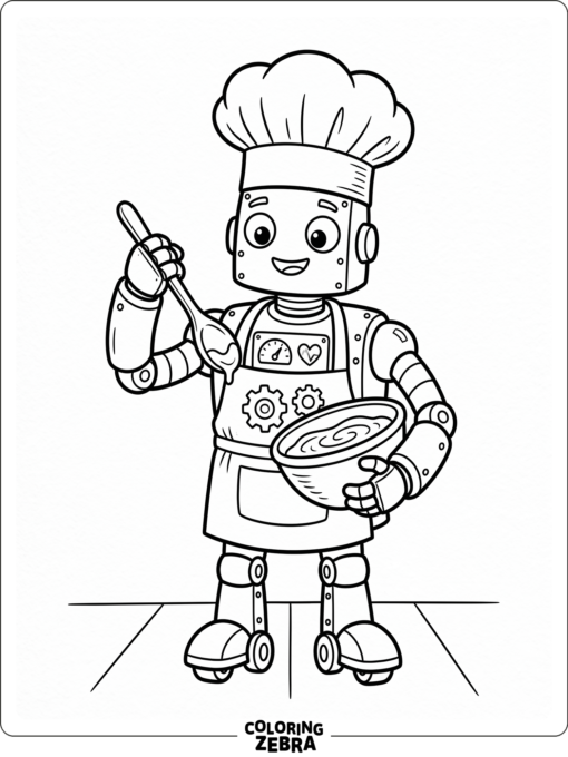 Robot chef with a spoon and tall hat