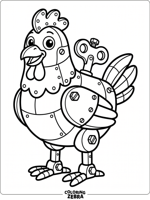 A robot chicken with bolts and a windup key