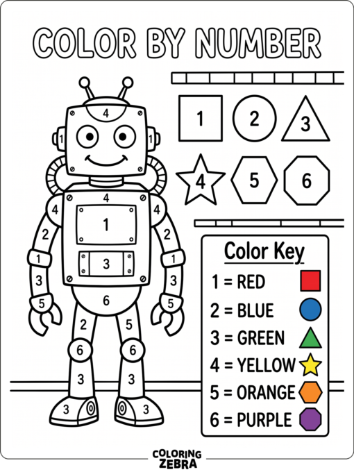 Robot with numbered shapes and a color key