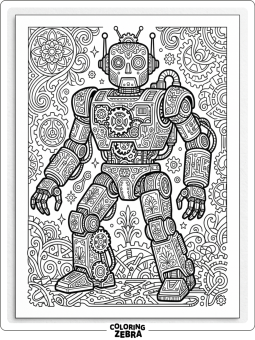 Ornate robot with gears and panels