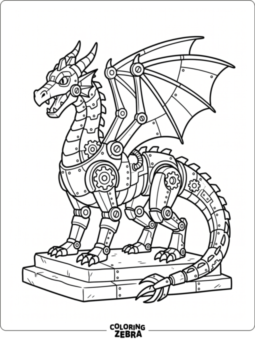 A robot dragon with gears and metal plates