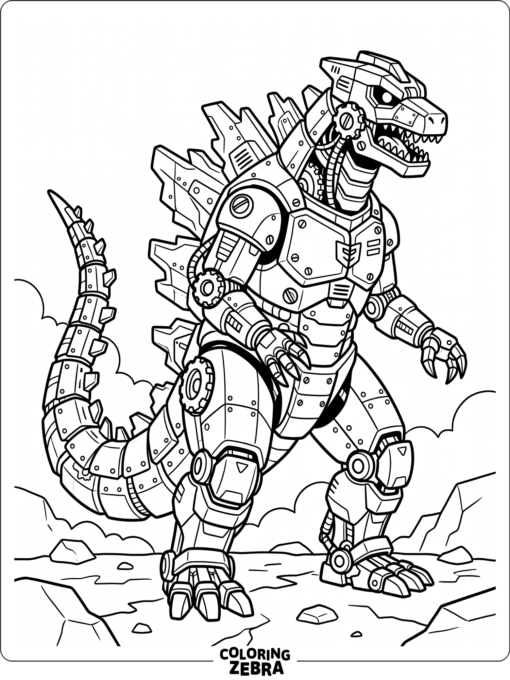 A robot Godzilla with gears and bolts