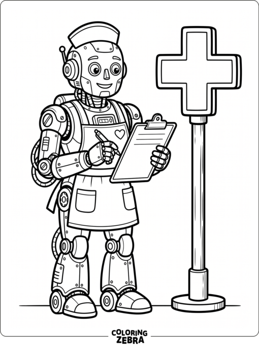 Robot nurse with clipboard and medical cross