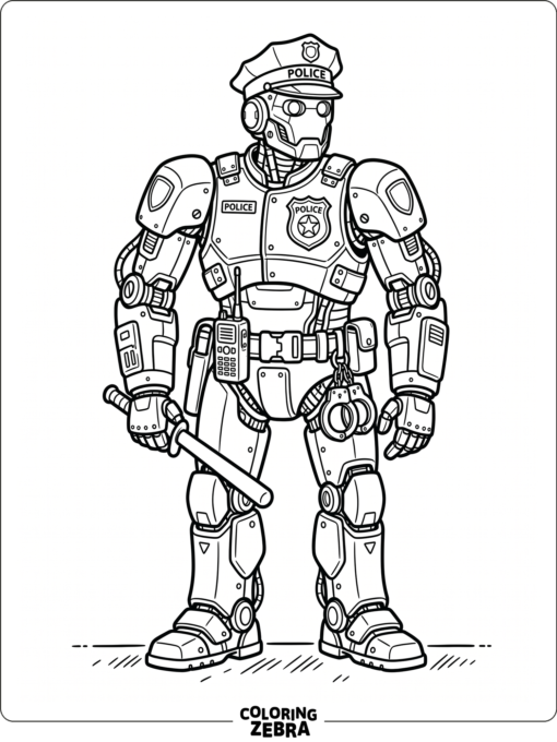 Robot police officer with badge and radio