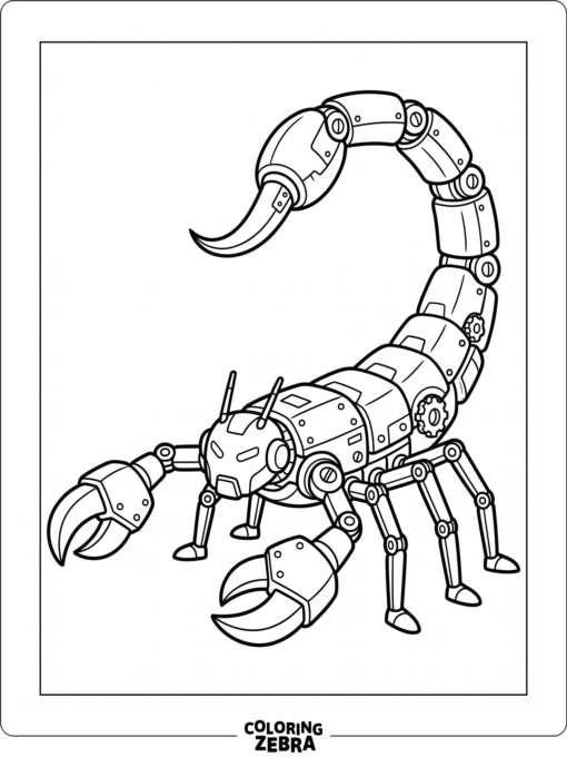 Robot scorpion with claws and curved tail
