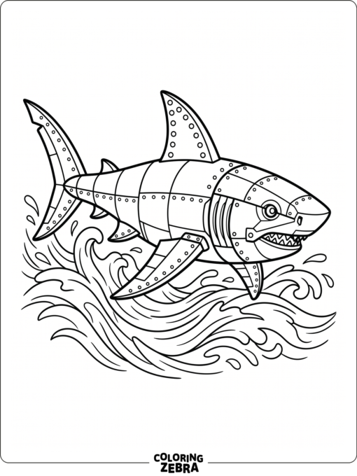 Robot shark swimming through waves
