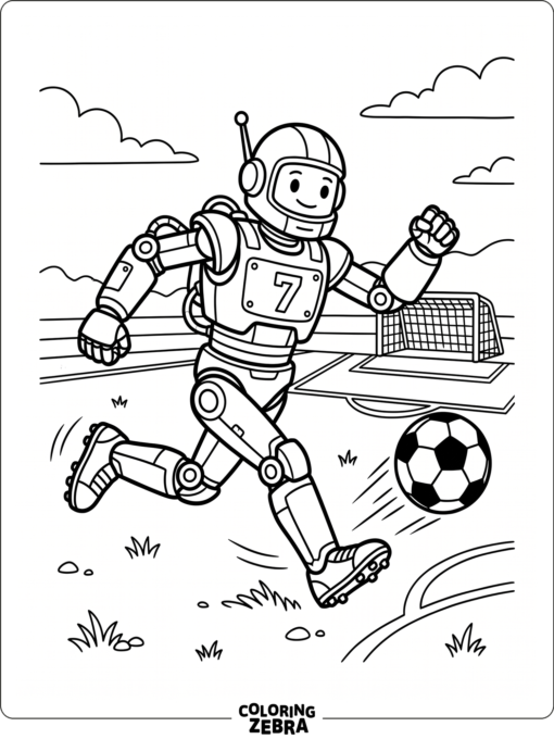 Robot soccer player kicking a ball