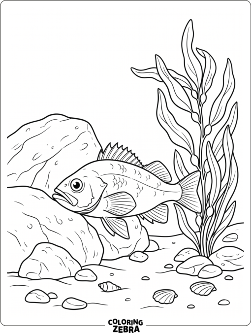 A rock fish near boulders and kelp