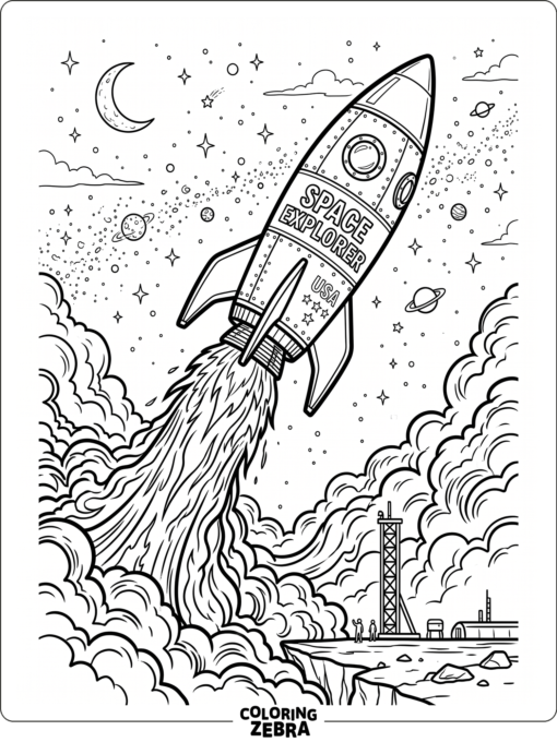 A rocket blasting upward with a strong flame trail