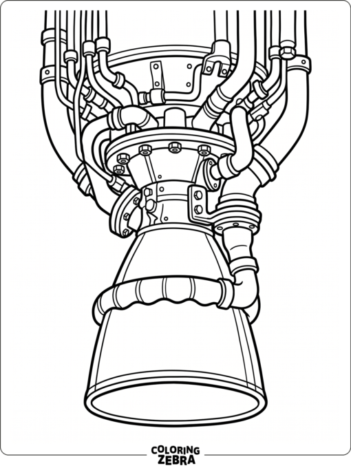 A rocket engine close-up with exhaust pipes
