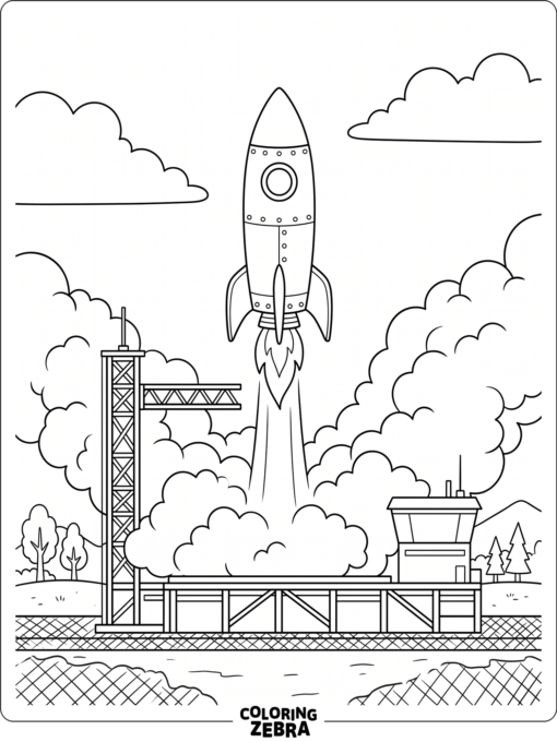 A rocket lifting off from a launch pad