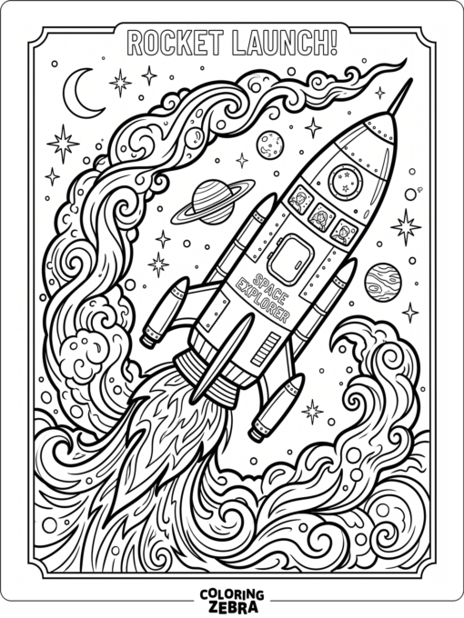 A rocket with a bright flame plume