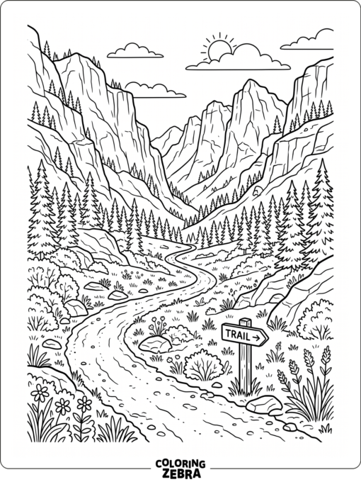 A national park mountain valley with cliffs and pines