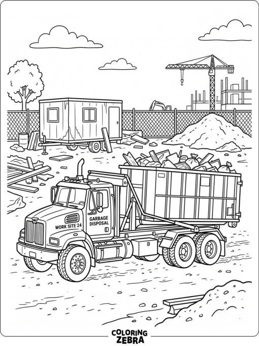 A roll off garbage truck with a large container