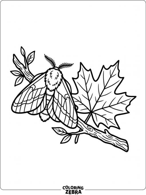 A rosy maple moth beside a maple leaf