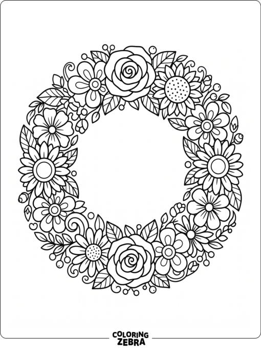 A round flower wreath made of petals and leaves