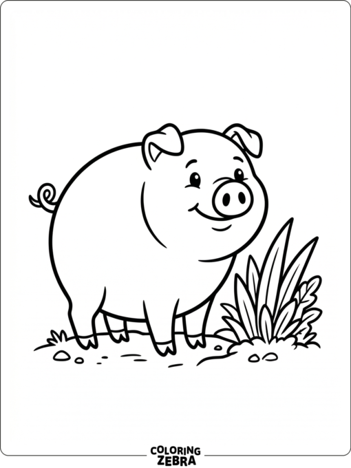 A round pig with a curly tail in a simple scene