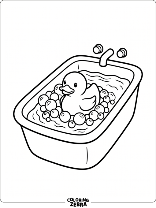 A rubber duck in a bubbly bathtub