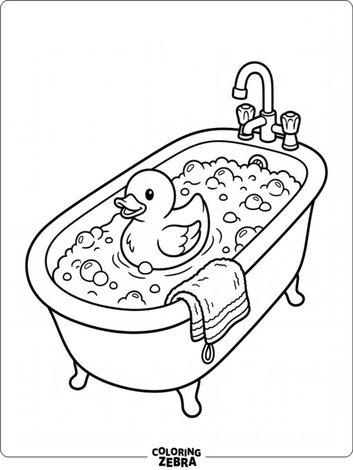 A rubber duck floating in a bubbly bath