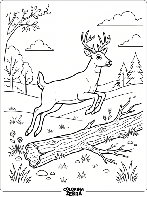 A deer leaping over a log