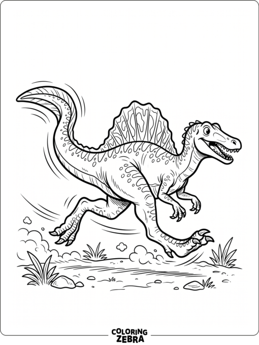 A running spinosaurus with a long tail