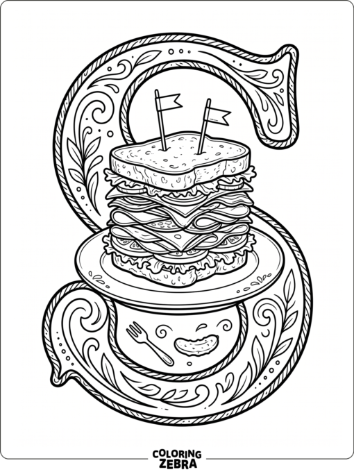 A letter S with a sandwich on a plate