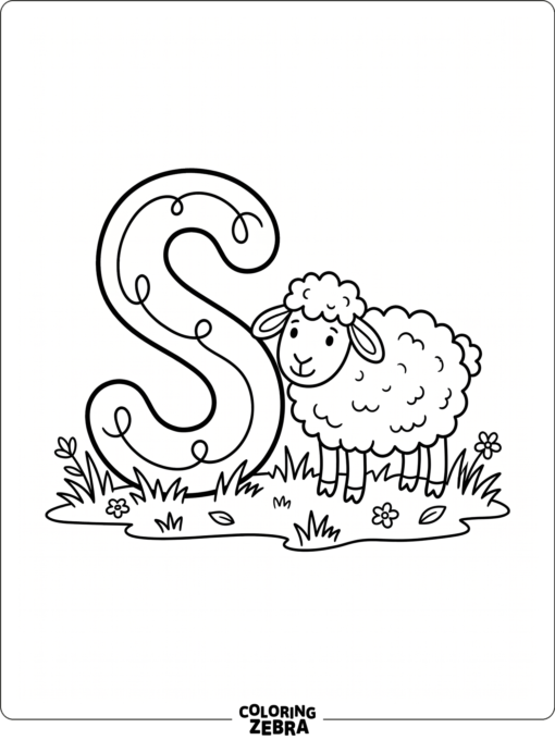 A sheep beside the letter S