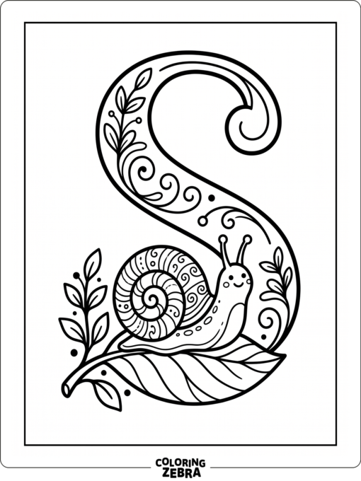 A snail resting beside the letter S