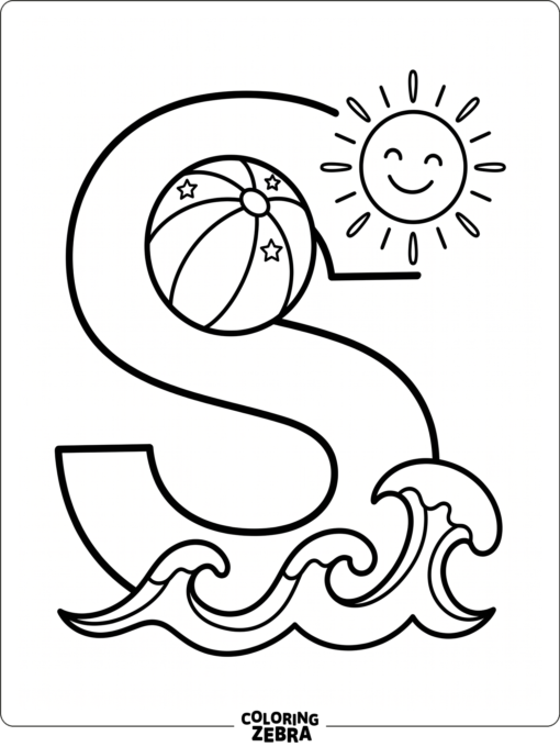 A summer themed S with waves and a beach ball