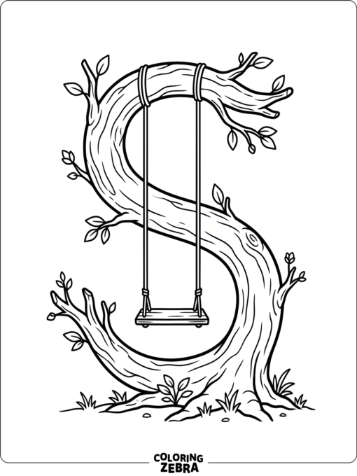 A letter S with a swing hanging from a branch
