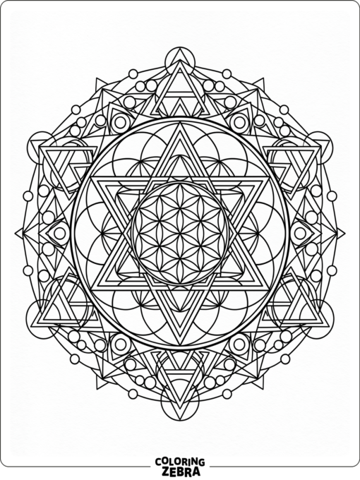 Un diseño de geometría sagrada con círculos y triángulos