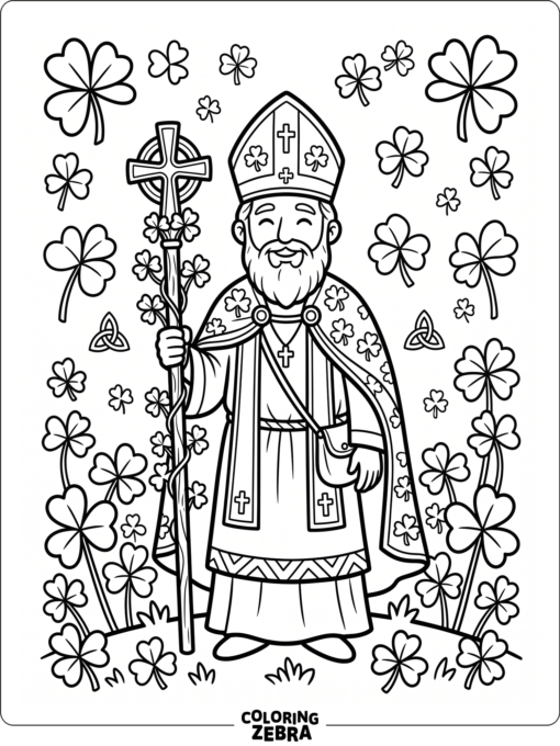 Saint Patrick holding a staff with shamrocks