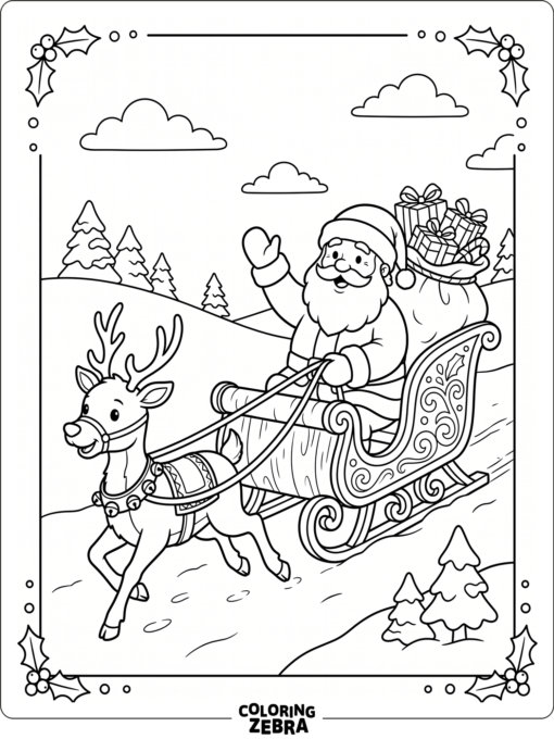 Santa and a reindeer pulling a sleigh