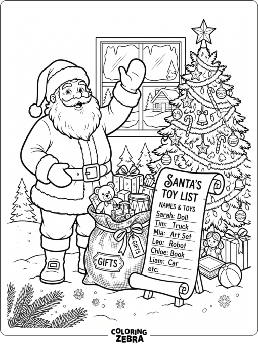 Jultomten med en säck och en önskelista