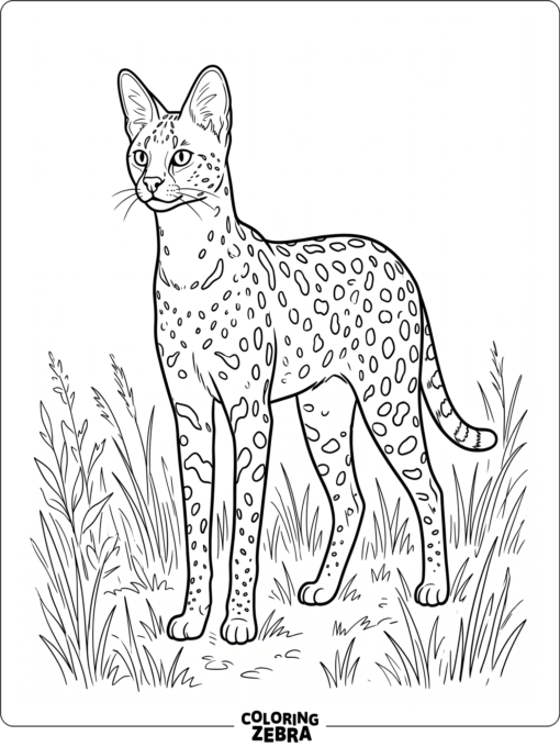 A tall savannah cat with spots and long legs
