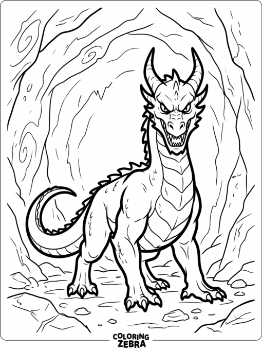 A fierce dragon with sharp teeth in a cave