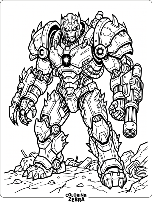 Dark robot with sharp edges and glowing eyes