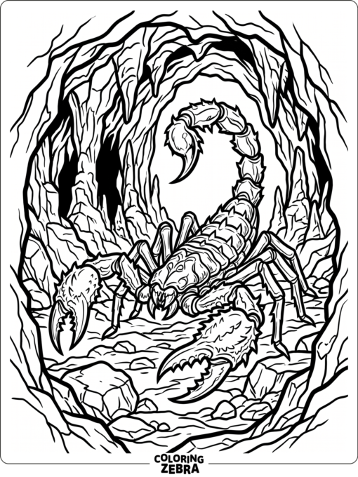 A scary scorpion in a rocky cave