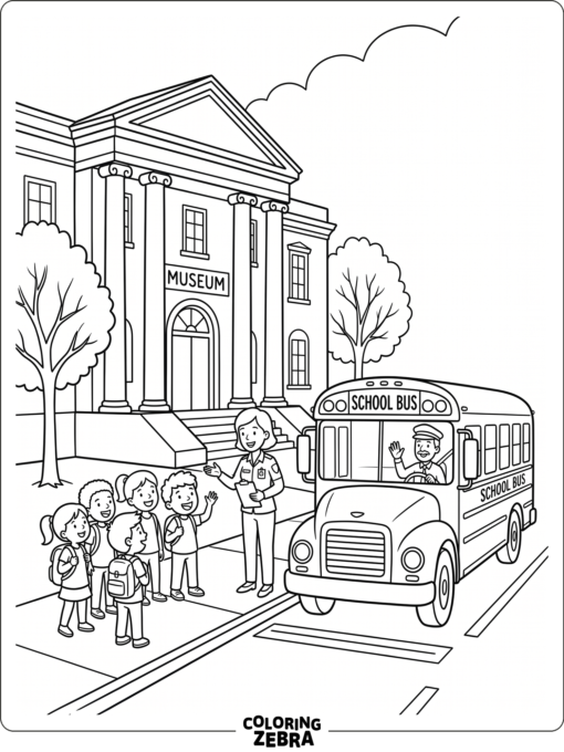 A school bus on a field trip with students