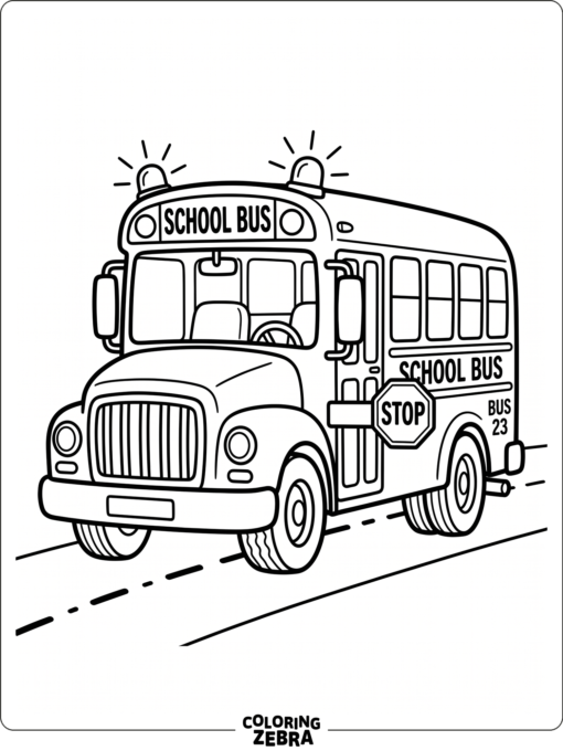 A school bus with flashing lights on top