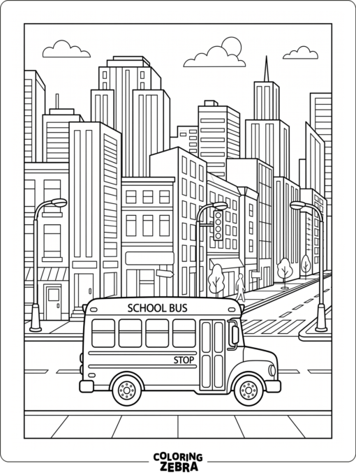A school bus driving through the city