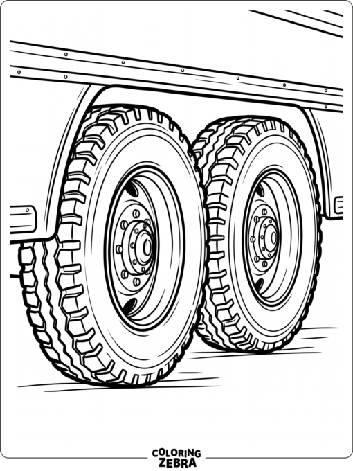 Close-up of school bus wheels with thick treads