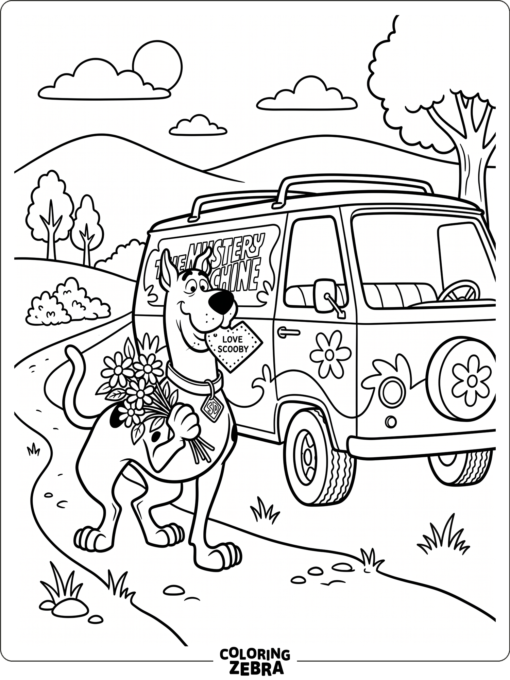 Scooby-Doo with flowers and a heart card