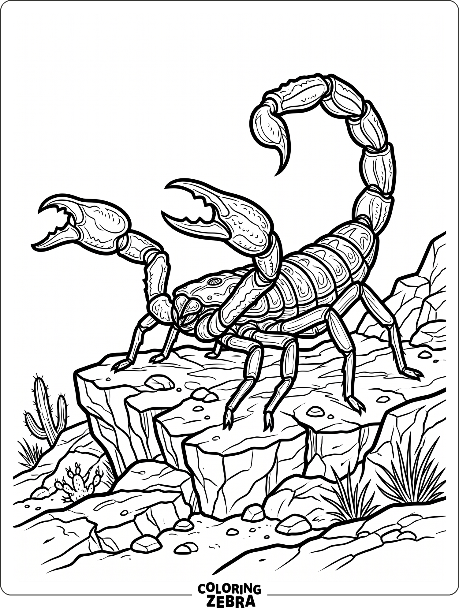 A scorpion with raised claws and a curved tail