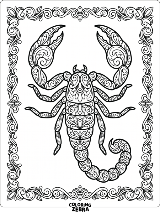 An ornamental scorpion with swirling patterns
