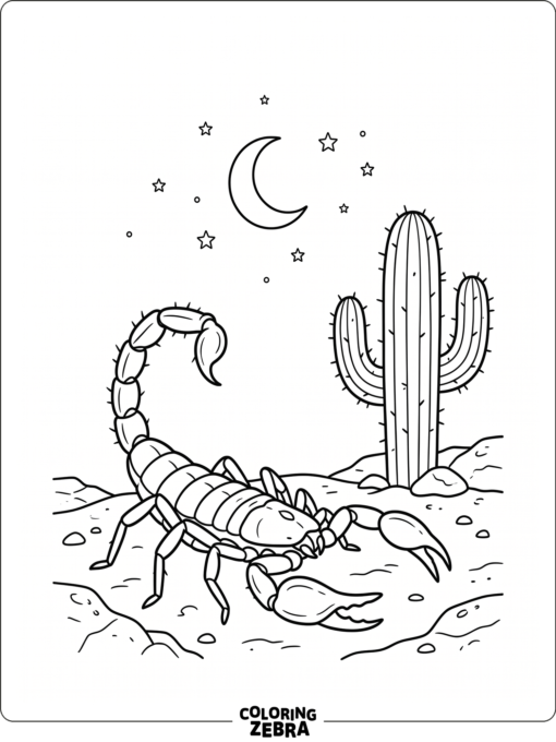 A scorpion near a cactus and moon